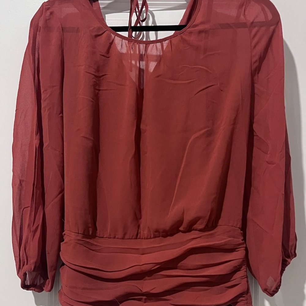 White House Black Market Petite Draped Blouse- Red Ochre